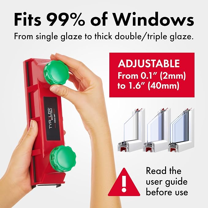 Tyroler The Glider D-4 Magnetic Window Cleaner Tool Fits Windows 0.08"-1.6" | | Double Sided Outside Window Cleaner Tool Fit Windows 0.08"-1.6" Thick | Magnet Window Cleaner Tool, Magnetic Glass Cleaners