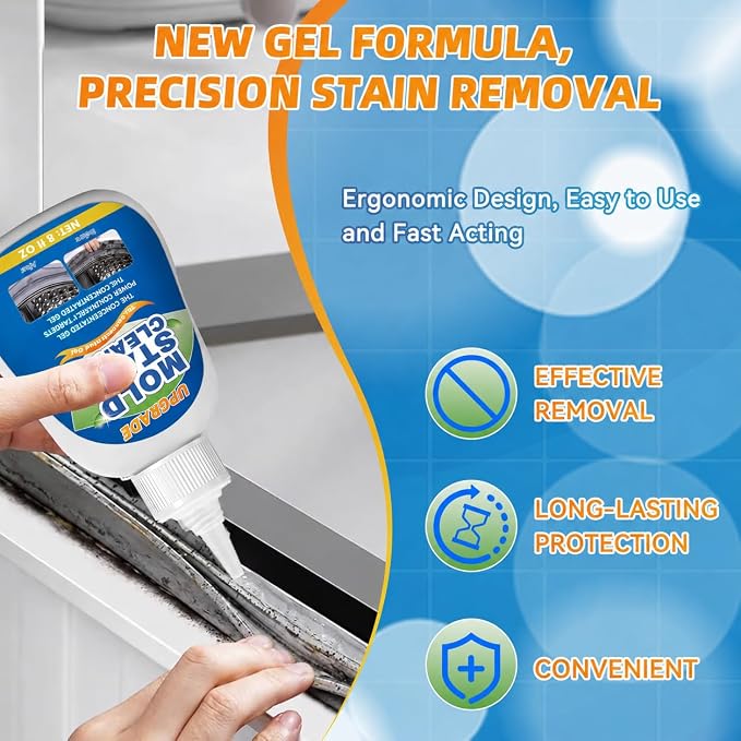 Mold Stain Cleaner Gel, 8 Fl oz Washing Machine Cleaner for Pools, Toilets, Doors and Windows, All-Purpose Household Remover Gel for Washing Machine Seal, Bathroom Grout, Shower Caulk, Tile, Sink