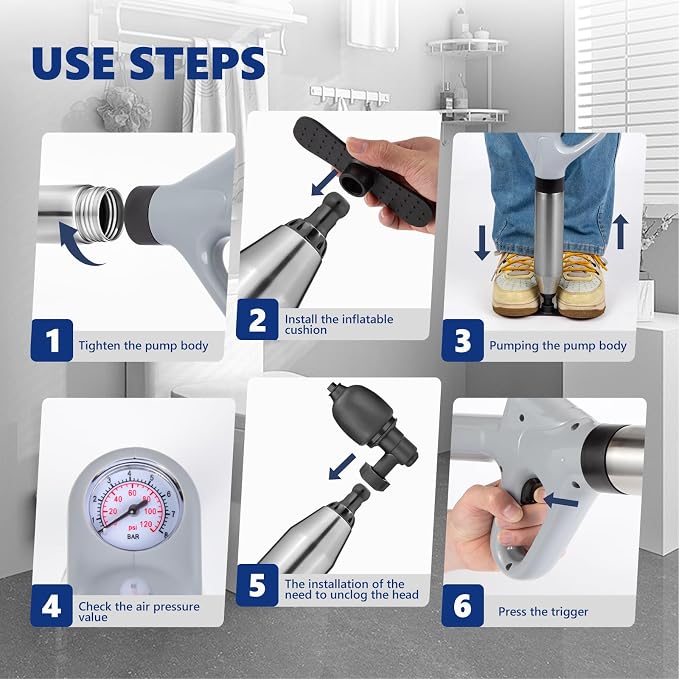 MaxxGeek Toilet Plunge Blaster, High Pressure Toilet Plunger, High-Pressure Air Drain Blaster Plunge Blaster Multi-drain Unclogger for Toilets, Bathroom Floor, Drain Sinks and Plumbing Clogs.