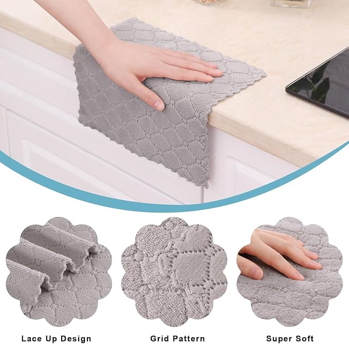 Homaxy 18 Pack Kitchen Dish Cloths (10 x 10 Inches, Grey), Super Soft and Absorbent Coral Velvet Dish Towels, Nonstick Oil Fast Drying Microfiber Cleaning Cloth, No Lint Household Dishcloths