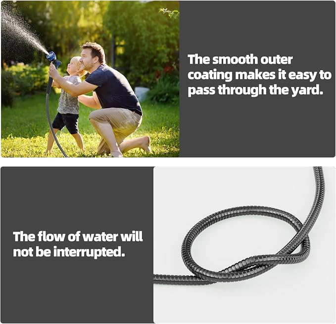 SPECILITE 50ft 304 Stainless Steel Metal Garden Hose with Nozzle (Black) | Puncture Resistant, Flexible, Never Kink & Tangle, Heavy Duty Water Pipe for Yard, Outdoor, Lawn
