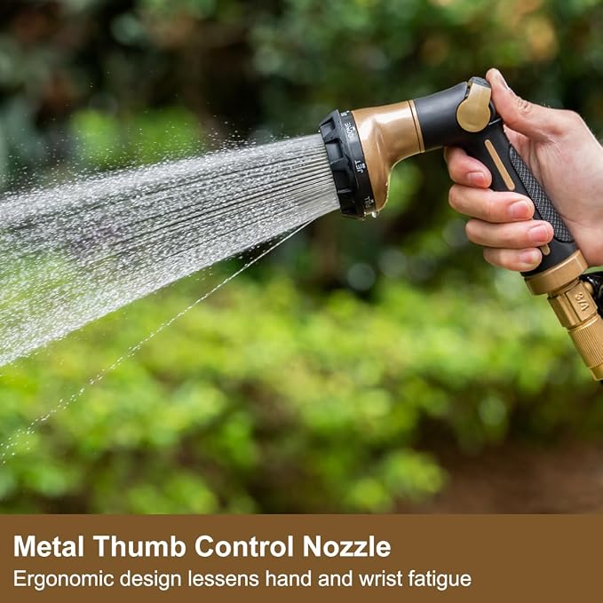 FANHAO Heavy Duty Garden Hose Nozzle, Metal Hose Sprayer Easy Thumb Control | 8 Spray Patterns, Rustproof Water Nozzle, Non-Slip Ergonomic Grip, Elder & Child Friendly for Garden, Car & Pet, Khaki