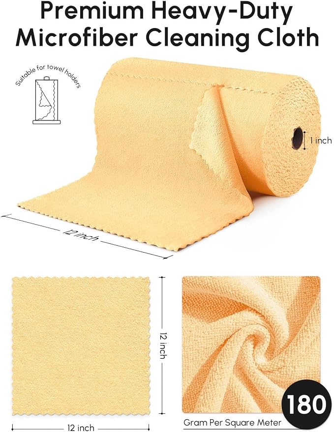Microfiber Cleaning Cloths Roll, 75 Pack Tear Away Microfiber Towels Roll, 12" x 12" Lint Free Rags, Reusable Cleaning Cloths, Washable, Scratch Free,Ultra Absorbent Dish Rags(Orange)