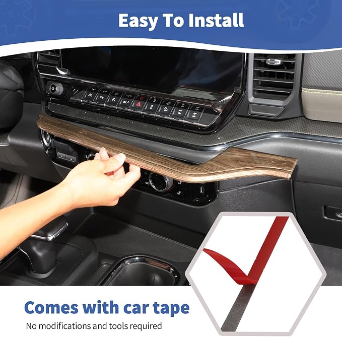 RT-TCZ for Silverado Dashboard Panel Trim Compatible with Chevy Silverado 2022 2023 Wood Grain Interior Accessories 2pcs