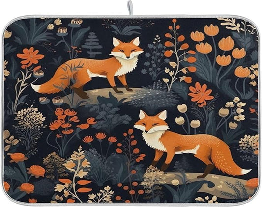 Dish Drying Mat Kitchen Counter Absorbent Two Foxes Coffee Sink Mat Dish Drainer Pad 18 Inch x 24 Inch