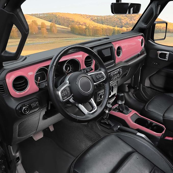 RT-TCZ for Wrangler JL Dash Trim Cover Pink, Gear Shift Panel Trim Frame for Jeep Wrangler JL JLU Gladiator JT 2018-2023 Pink Interior Accessories 3pcs