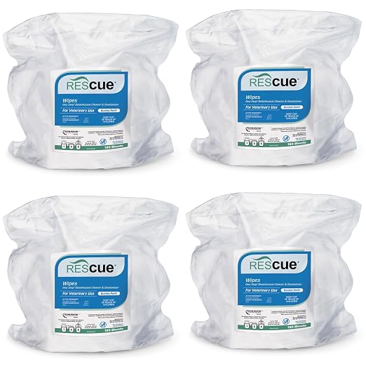 REScue One-Step Disinfectant Cleaner & Deodorizer Wipes for Vet Use – Cleaner for Kennels, Litter Boxes, Vet Offices, Pet Grooming Surfaces – Extra Large Wipes, 160-Count Bucket Refill (4 Pack)