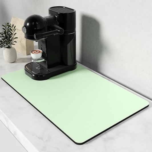 Rnivvi Coffee Mat, 12" x 19" Coffee Bar Mats for Espresso Machine Station Accessories and Organizer, Hide Stain Rubber Backed Absorbent Dish Drying Pad for Kitchen Counter, Cute Bar Decor Pad, Green