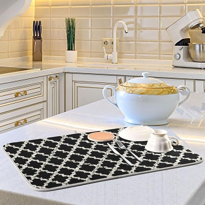 Super Absorbent Dish Drying Mat, Microfiber Fast-Drying Dish Mat, 24" x 18", Kitchen Dish Drying Pad, Geometry Texture Classic Modern