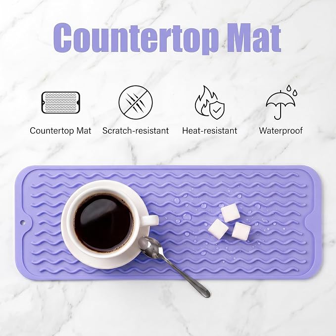 MicoYang Silicone Dish Drying Mat for Multiple Usage,Easy clean,Eco-friendly,Heat-resistant Silicone Mat for Kitchen Counter,Sink,Bar,Bottle,or Cup Light Purple M 17 inches x 6 inches