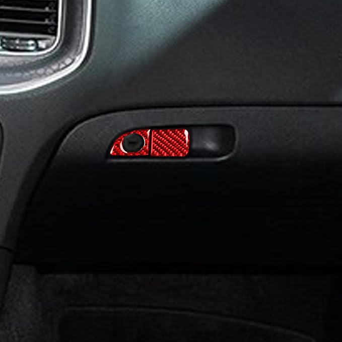 Glove Box Handle Trim Fit for Dodge Charger/Chrysler 300 2011-2023 | Real Carbon Fiber | Accessories | Passenger Side Glove Box Handle Trim Stickers | Thick Overlay | Self-adhesive | Red