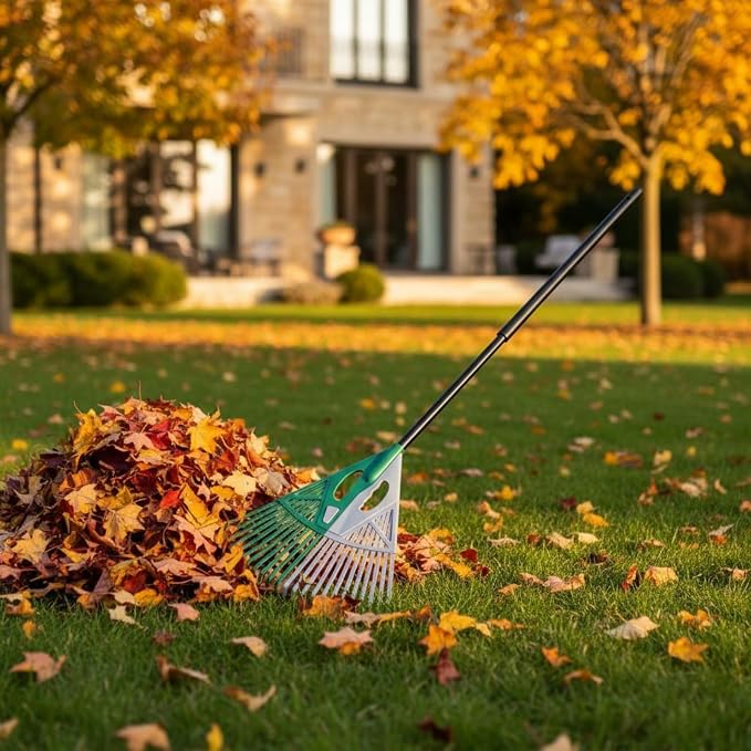 predolo 2-in-1 Leaf Rake and Grabber Lightweight Leaf Collector Tool Lawn Care Equipment for Homeowners , W Wood Handle