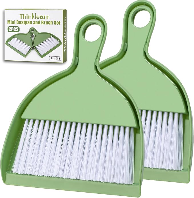 THINKLEARN 2PCS Small Dust Pan and Brush Set | Portable Mini Broom Dustpan Combo Set, Green Cleaning Supplies