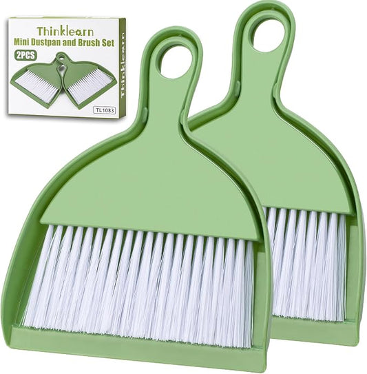 THINKLEARN 2PCS Small Dust Pan and Brush Set | Portable Mini Broom Dustpan Combo Set, Green Cleaning Supplies