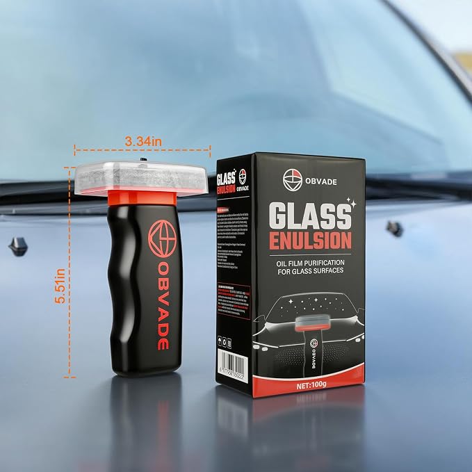 Car Glass Oil Film Cleaning Brush Kit, Windshield Cleaner Tool with Cleaning Emulsion for Auto Windshield Window Mirror, Improve Glass Clarity for Daily Driving