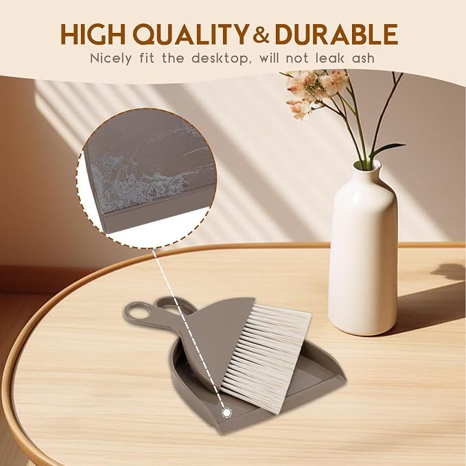 THINKLEARN 2PCS Small Dust Pan and Brush Set, Mini Broom Dustpan Kit | Portable Brush Dustpan Combo Set, Brown Cleaning Supplies