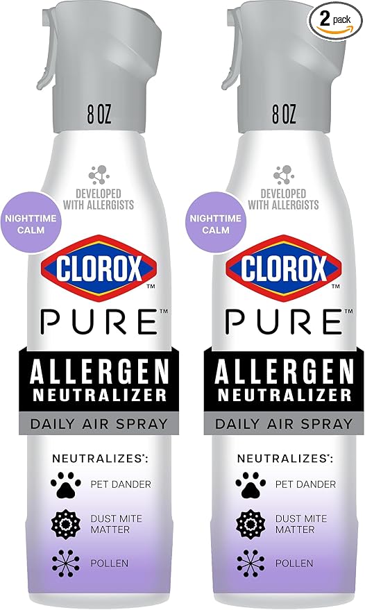 Clorox PURE Allergen Neutralizer Daily Air Spray, Nighttime Calm, 8 Ounces (Pack of 2)