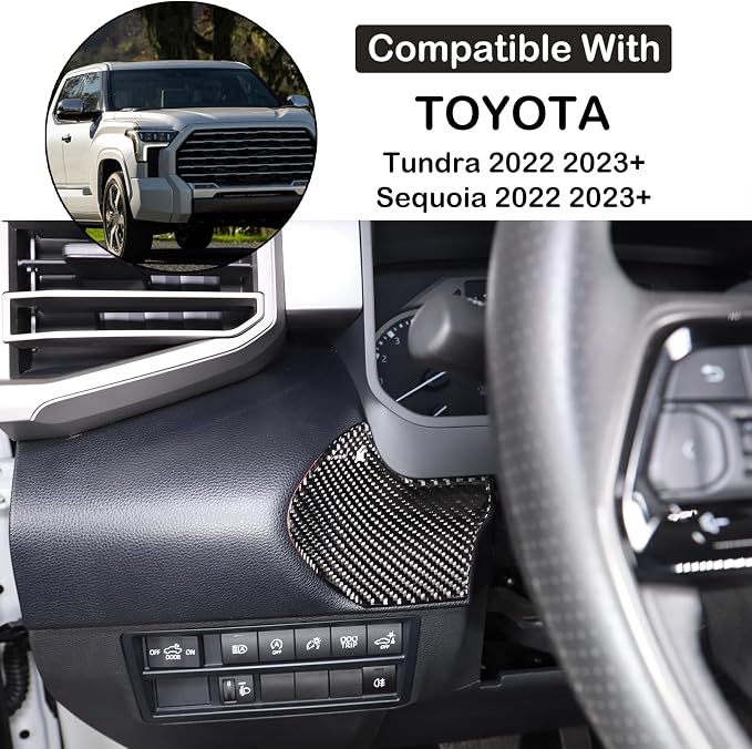 Car Engine Start Stop Decoration Frame Stickers Fit for Toyot@a Tundra/Sequoia 2022-2024 Real Carbon Fiber Center Console Key Ignition Starter Button Knob Panel Protect Cover Trim Sticker Accessories