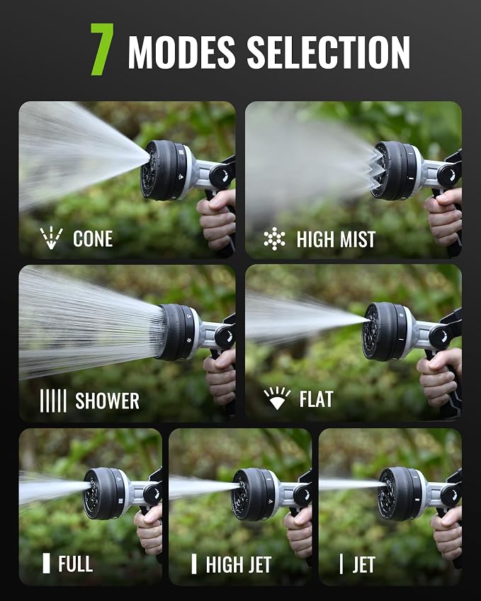 RAINPOINT Heavy Duty Fireman's Hose Nozzle, 7 Modes Water Hose Nozzle with Adjustable Flow Control, Ergonomic Grip for Garden Watering, Car Washing, Pet Bathing & Outdoor Cleaning