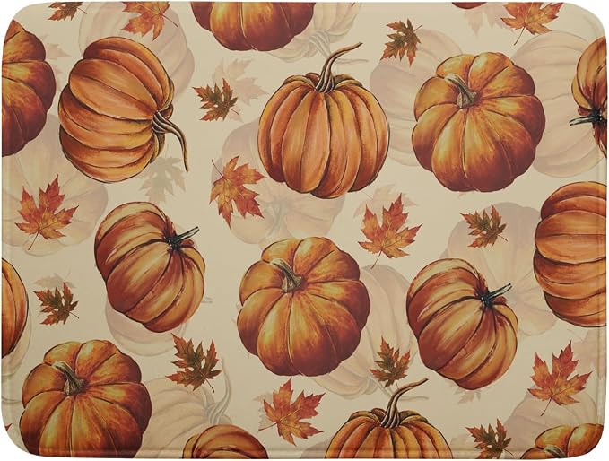 Fall Dish Drying Mat for Kitchen Counter Watercolor Pumpkin Festival Microfiber Absorbent Dish Draining Reusable Washable Foldable Extra Large 18"x24"