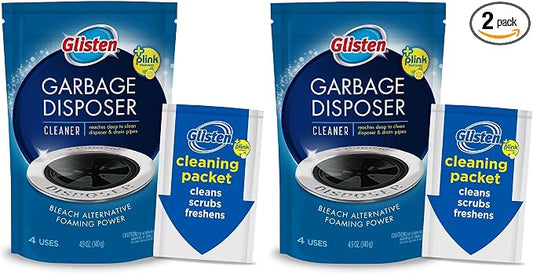 Glisten Garbage Disposal Cleaner and Odor Eliminator with Foaming Action, Removes Buildup and Cleans, Lemon Scent - 4 Uses, 2 Pack