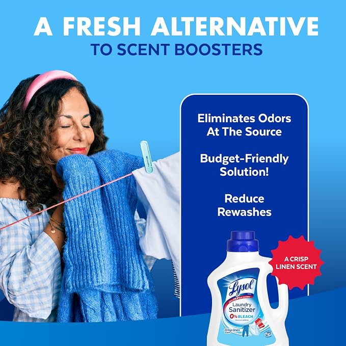 Lysol Laundry Sanitizer Additive, Bacteria-Causing Laundry Odor Eliminator, Detergent Additive, Crisp Linen, 90oz