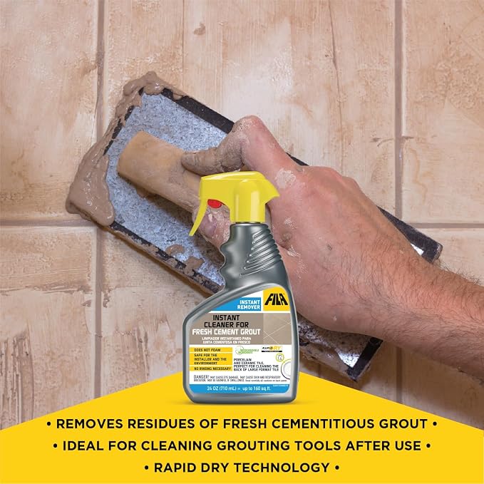 FILA Surface Care Solutions, INSTANT REMOVER, Spray for Grout Haze Clean Up Simultaneously with Installation, Tile and Grout Cleaner, Fast and Effective on Cement Grout, Ready to Use, 24oz