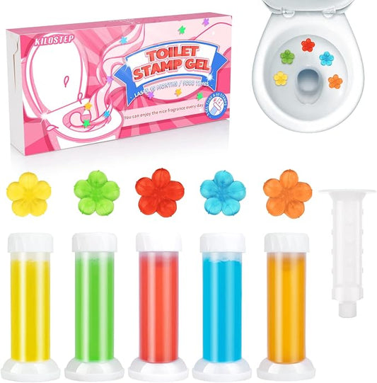 KILOSTEP Flower Toilet Gel Stamp, 60 Count Toilet Bowl Stamp Gel 5 Kinds Of Scent Toilet Bowl Cleaner