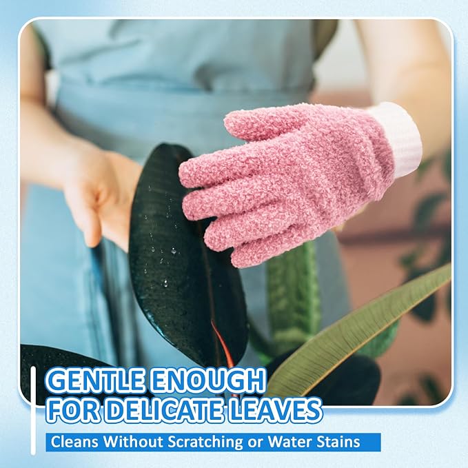 MIG4U Microfiber Dusting Gloves House Cleaning Glove for Blinds, Windows, Shutters, Furniture, and Car, Reusable Lint-Free Pink 1 Pair S/M