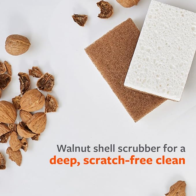 Full Circle Natural Scrubber Sponge Duo Set, Plant-Based Scrubber Sponges – Pack of 6 – 3 Walnut & 3 Coconut – Powerful Natural Sponges Made with Plants & Recycled Materials, Safe for Nonstick