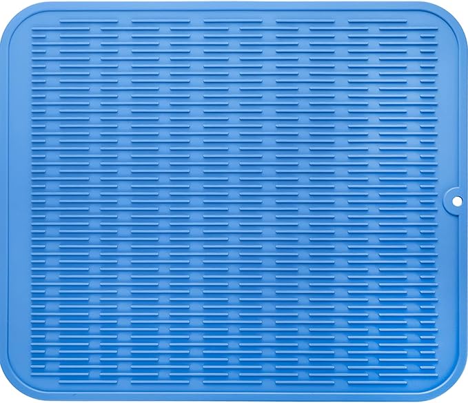 MicoYang Silicone Dish Drying Mat for Multiple Usage,Easy clean,Eco-friendly,Heat-resistant Silicone Mat for Kitchen Counter or Sink,Refrigerator or Drawer Liner Lichen BlueL XL 18 inches x 16 inches