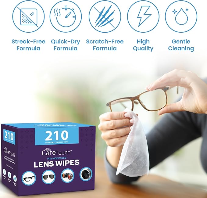 210 Count Lens Wipes for Eyeglasses, Eyeglass Cleaning Wipes Pre-moistened Individually Wrapped Scratch-Free Streak-Free Eye Glasses Cleaner Wipes for Sunglasses, Camera Lens, Screens