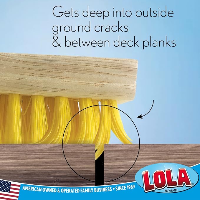 LOLA Deck Scrub Brush Outdoor Broom, Durable Bristles Remove Dirt, Grime, Grout, Leaves, Snow on Patios, Decks, Wet or Dry, 2 Pack