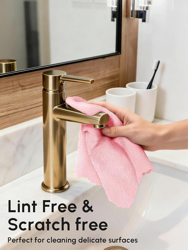 Microfiber Cleaning Cloths Roll, 225 Pack Tear Away Microfiber Towels Roll, 12" x 12" Lint Free Rags, Reusable Cleaning Cloths, Washable, Scratch Free,Ultra Absorbent Dish Rags(Pink)