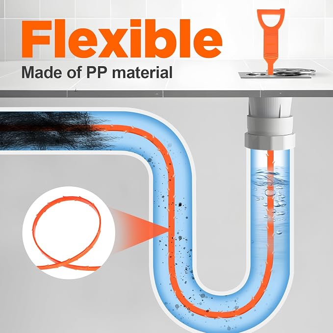 Forlivese 25 Inch Drain Snake, 6 Pack Drain Clog Remover,Sink Snake for Sewer Kitchen Sink Bathroom Tub Toilet Clogged Drains Relief Cleaning Tool