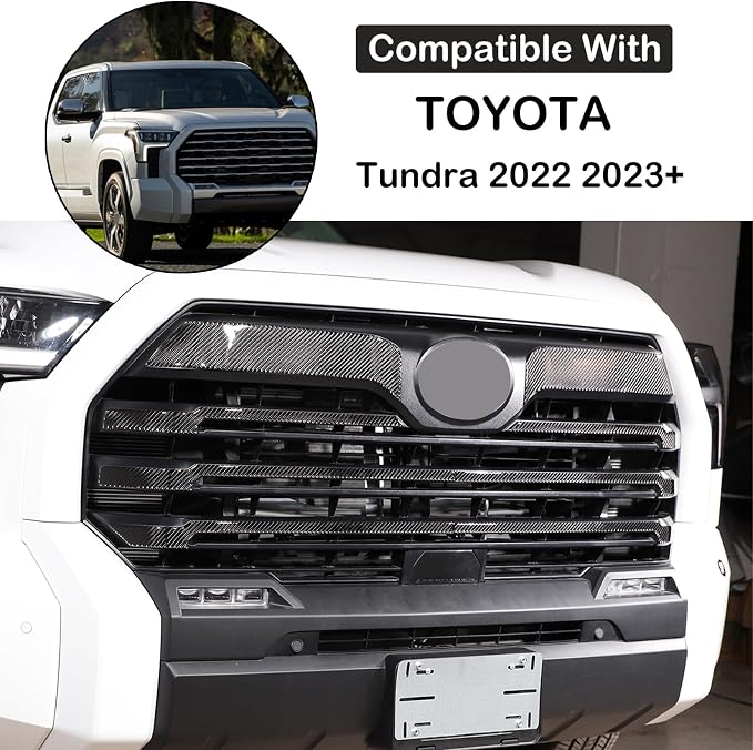 Aunginsy Car Front Bumper Grille Trim Sticker Compatible with Toyota Tundra 2022 2023 2024 Pickup Truck Real Carbon Fiber Material Decorative Sticker Protection Cover Interior Accessories
