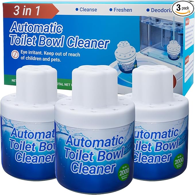Automatic Toilet Bowl Cleaner with Unique Retrieval Rope - 3 Packs | Long Lasting Toilet Tank Cleaner, Blue Water Stain Remover and Deodorizer, Each Pack Lasts About 3 Months