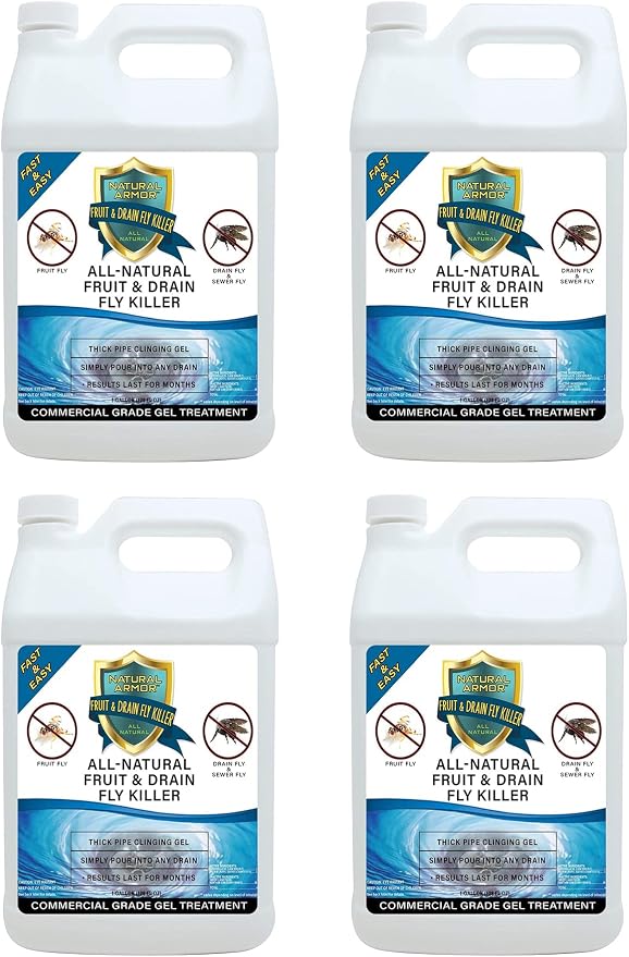 Natural Armor Drain Fly & Fruit Fly Killer (128 Oz, Case of 4) | Commercial Drain Treatment for Indoor Drains - Eliminates Drain Flies, Fruit Flies, Gnats & Sewer Flies - Septic Safe