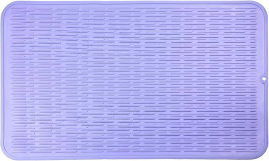 MicoYang Silicone Dish Drying Mat for Multiple Usage,Easy clean,Eco-friendly,Heat-resistant Silicone Mat for Kitchen Counter or Sink,Refrigerator or Drawer Liner Light Purple 3XL 28 inches x 18 inches