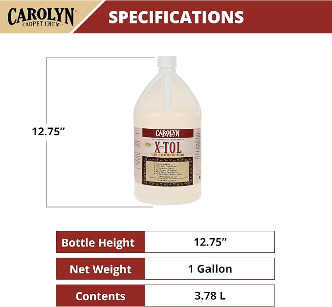 Carolyn X-TOL Carpet Shampoo Concentrate – 1 Gallon | Professional Carpet, Rug & Upholstery Cleaner | Deep Cleaning Formula for Wool, Oriental Rugs & Fabric Furniture | Made in USA