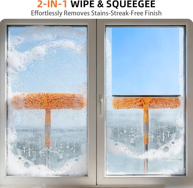 Window Cleaning Kit with 3-Gallon Bucket, 14" Squeegee & 15" Microfiber Scrubber, 78" Extension Pole, All-in-One Window Washing Equipment for Home, Outdoor, Car and Commercial Use
