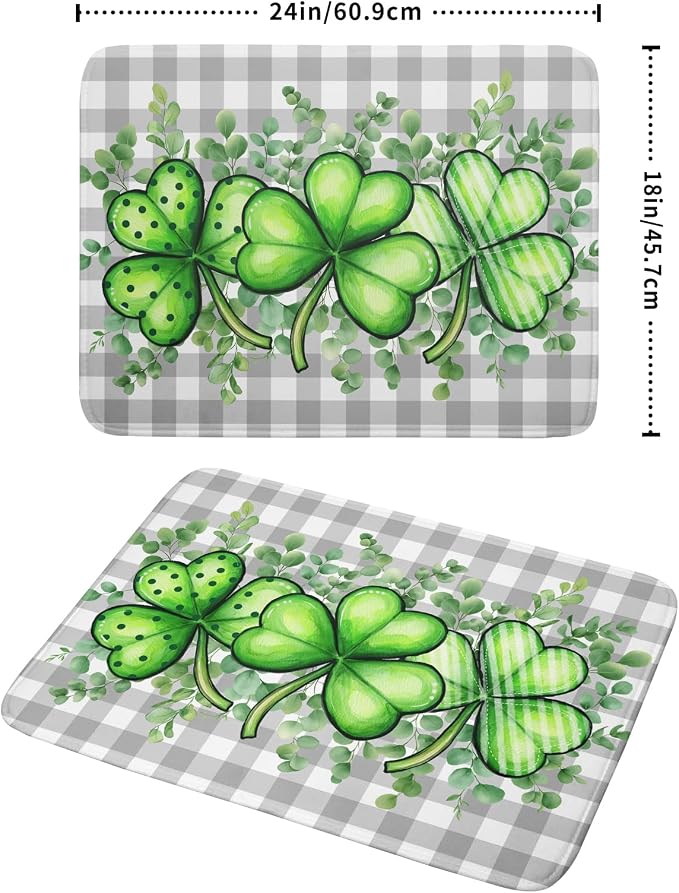 St Patricks Day Dish Drying Mat for Kitchen Counter Shamrocks Eucalyptus Leaf Holiday Microfiber Absorbent Dish Draining Reusable Washable Foldable Extra Large 18"x24"
