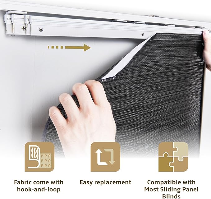 Replacement Fabric Panels for Sliding Glass Door (4-Pack, 23"x96"), Fabric Only, Natural Woven Blind Slats, Trimmable, Sheer, Track & Bottom Rail Not Included,Charcoal Black