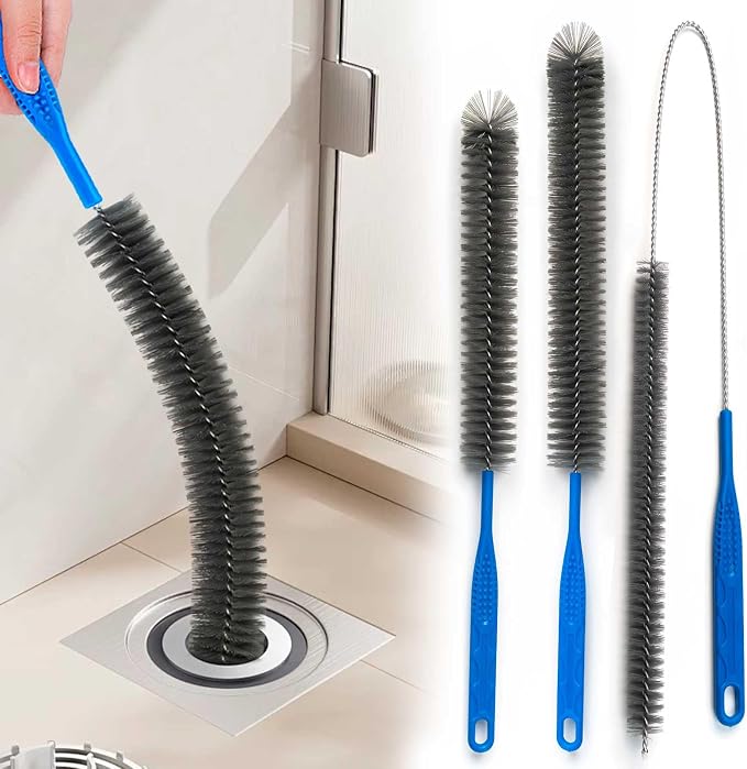 Drain Brush and Drain Snake Cleaner Tools Set, Flexible Drain Hair Remover Tool with Long Pipe Drain Cleaning Brush Drain Clog Remover for Home Sink Overflow