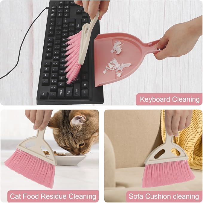 Mini Dustpan and Brush Set Portable Small Broom with Dust Pan Handheld Hangable Whisk Broom and Dust Pan for Home, Kitchen, Table, Office, Car 1 Pcs (Pink)