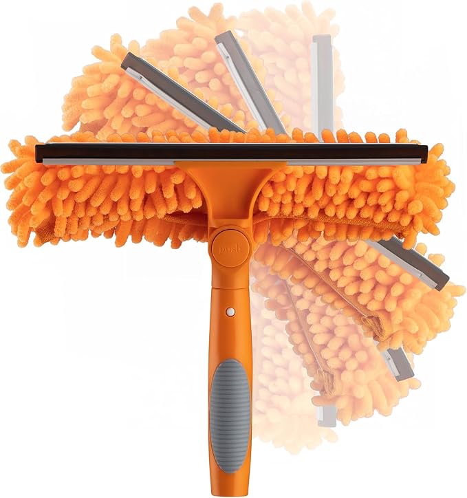 Window Squeegee and Microfiber Scrubber 2-in-1 Combo (Pole Sold Separately) | Multi-Angle Window Cleaning Tool // Window Washing Equipment for Solar Panel and RV Windshield // Threaded Window Cleaner