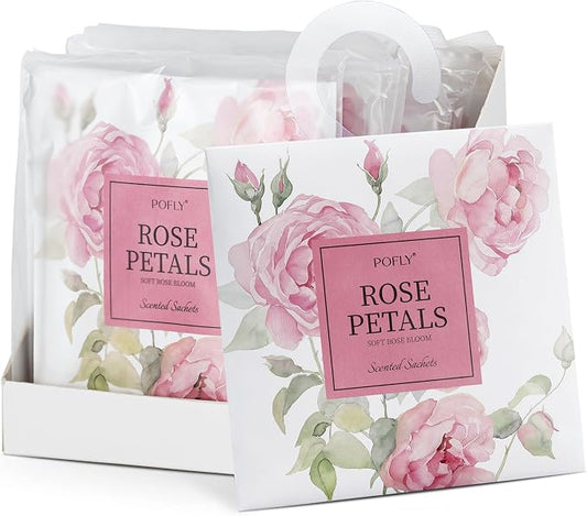 12 Pack Rose Scented Sachets, Air Freshener for Home & Small Spaces | Hanging Sachet Bags with Retractable Hook; Closet Deodorizer & Odor Eliminator for Drawers, Shoe Cabinets, Cars & Luggage