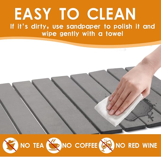 Drying Matt Kitchen Counter， Foldable Stone Quick Dish Drying Mat | Dark Gray, Large Size Stone Drying Mat for Kitchen Counter 23.6"×15.4"Dish Drying Mat