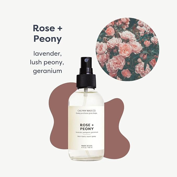Calyan Wax Co. Rose & Peony Room Spray - Natural Room Deodorizer | Long Lasting Clean Air Freshener - Room Spray for Luxurious Home Fragrance - Bedroom, Bathroom & Car Spray - 4 fl oz