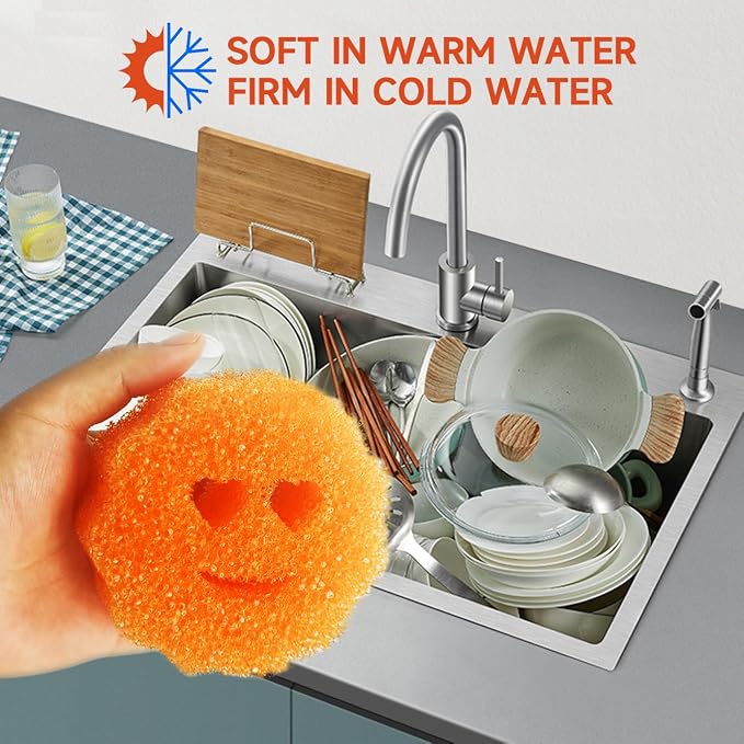 6 Pcs Scrubber Color Sponges,Non-Scratch Cleaning Sponges Kitchen,Temperature Controlled Kitchen Sponge for Washing Dishes,Household Bathroom Odor Resistant Scrubber-Bpa Free